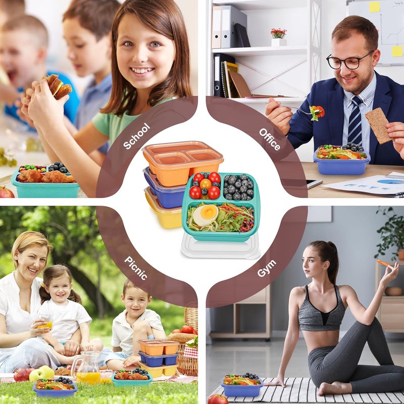 TOUWMX Bento Box For Kids, 4 Pack 3 Compartments Lunchable Meal Prep Containers Lunch Containers, Reusable Snack Containers with Lids, Snack Boxes for School, Work, and Travel - Image 4